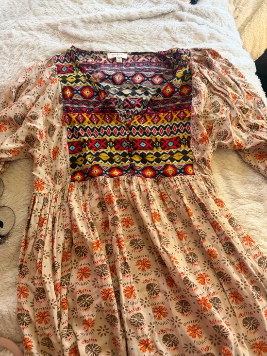 Umgee Tops - Umgee Beige Floral Boho Blouse with Colorful Embroidered Yoke